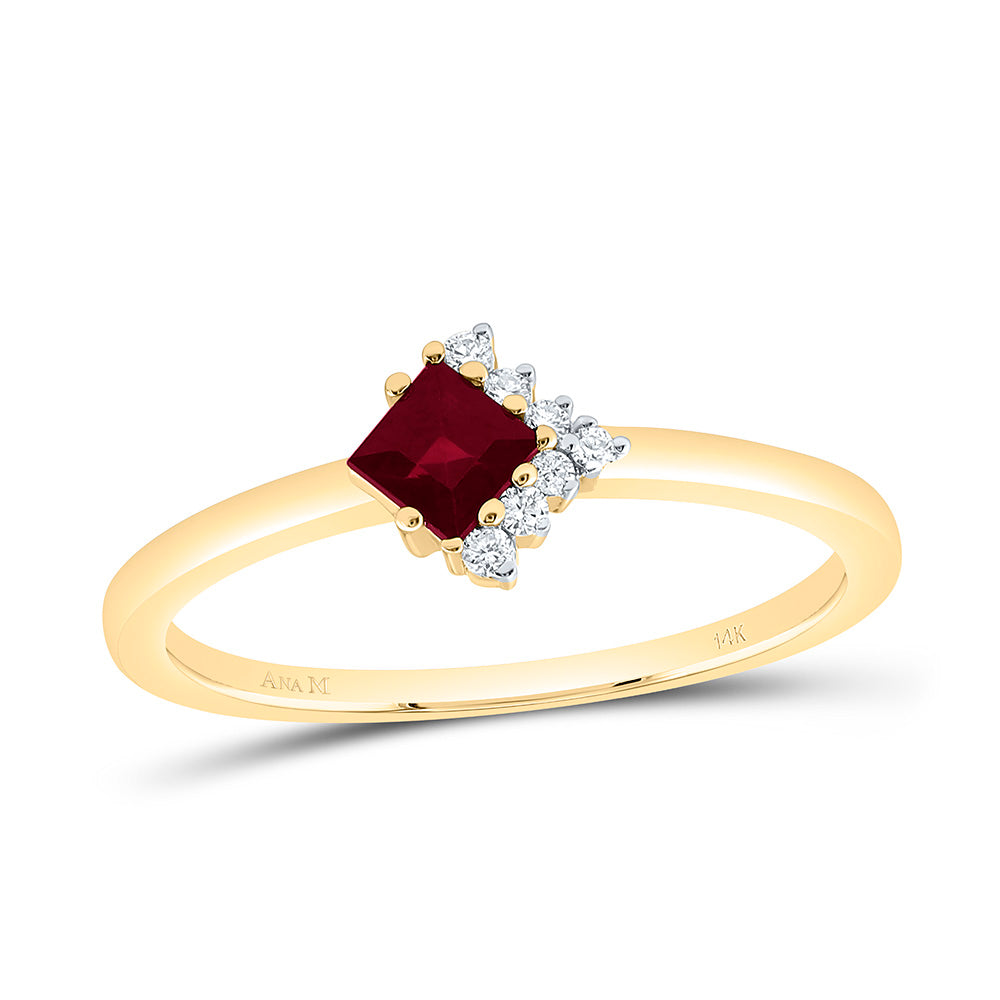 14k Gold 1/20 CTW-Natural Diamond 3.50MM Pr-Ru Natural Gemstone Ring