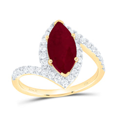 14k Gold 1/2 CTW-Natural Diamond 12X6MM-Mq-Ru Natural Gemstone Marquise Ring