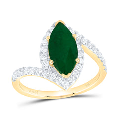 14k Gold 1/2 CTW-Natural Diamond 12X6MM-Mq-Em Natural Gemstone Marquise Ring
