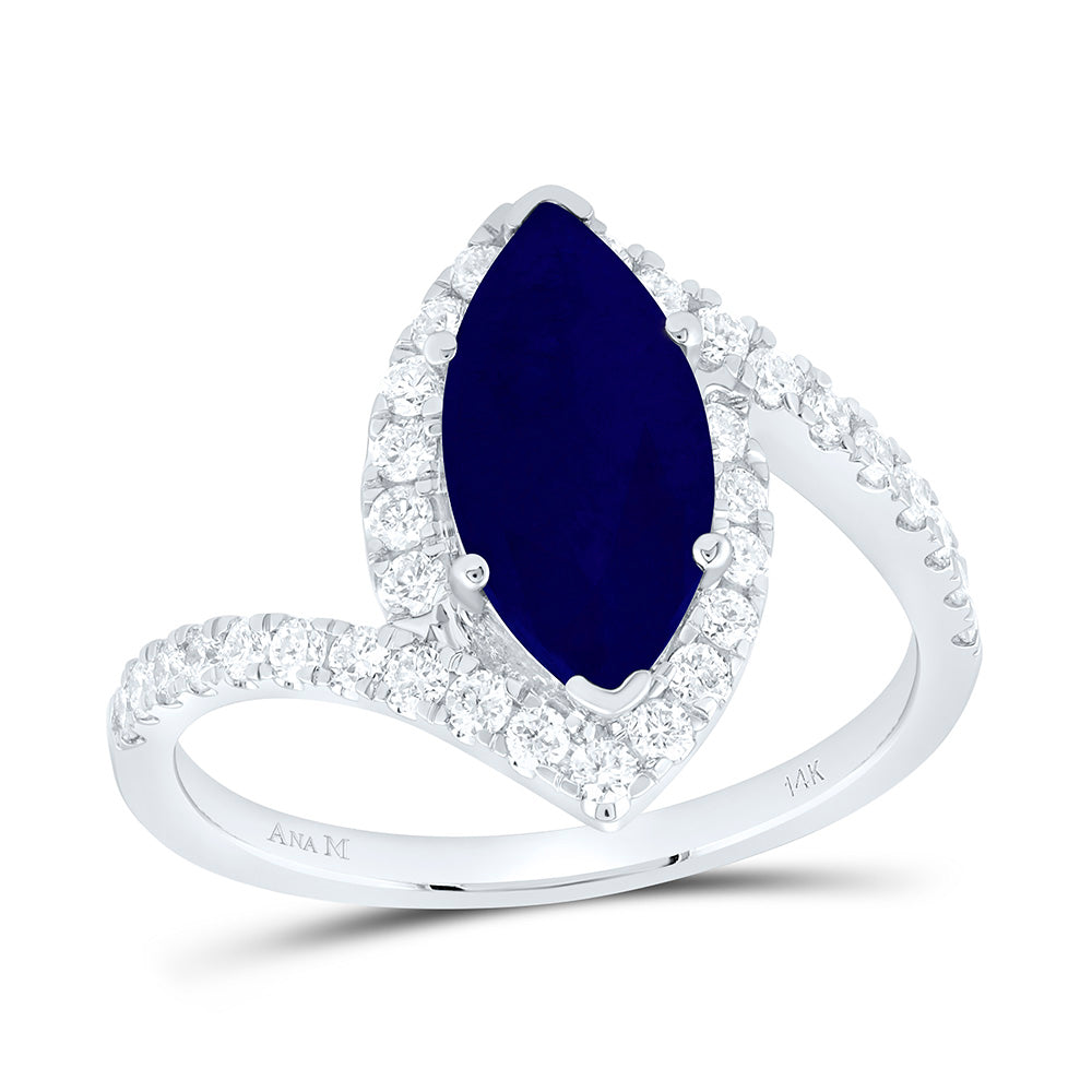 14k Gold 1/2 CTW-Natural Diamond 12X6MM-Mq-Bs Natural Gemstone Marquise Ring