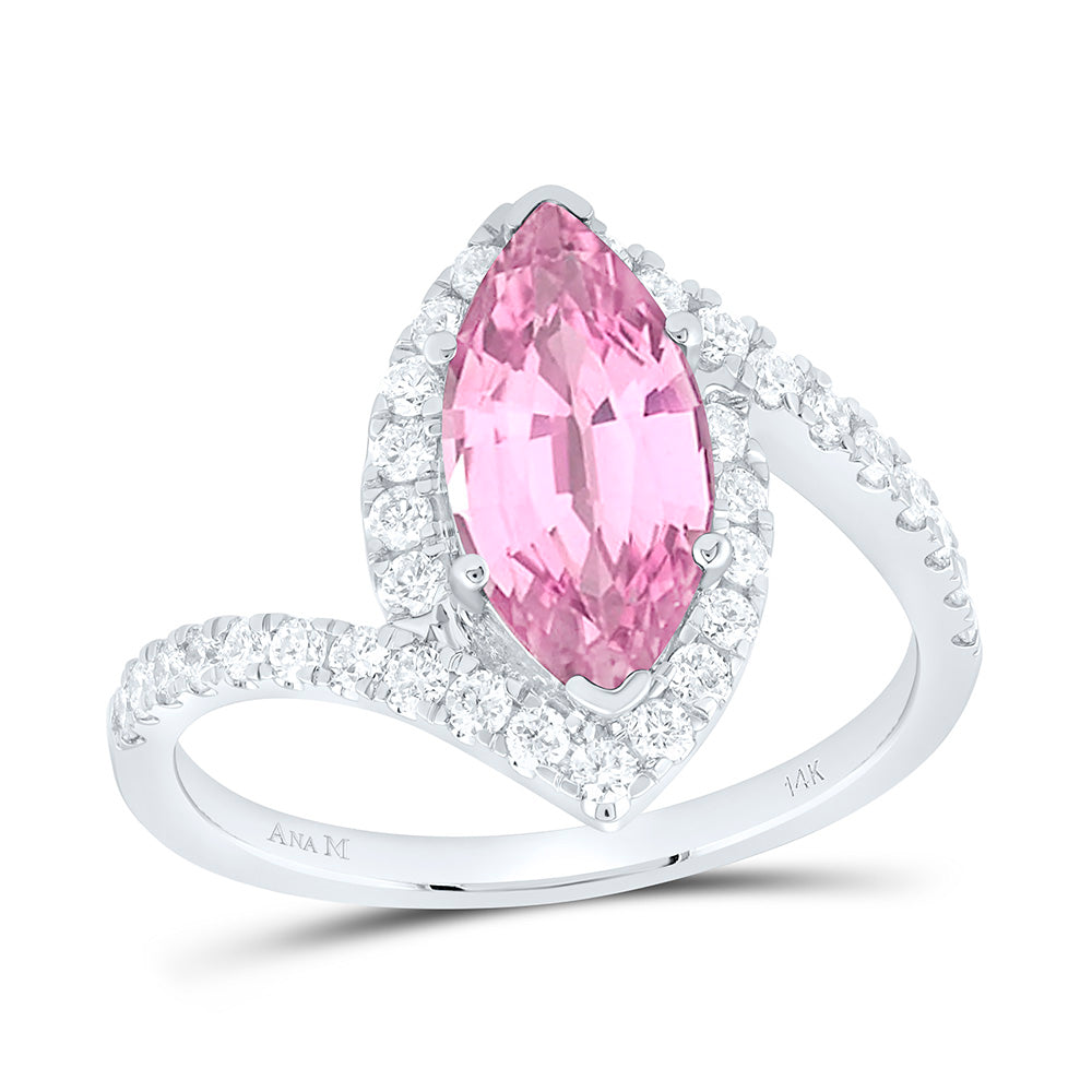 14k Gold 1/2 CTW-Natural Diamond 12X6MM-Mq-Pi Sapp Natural Gemstone Marquise Ring