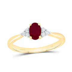 14k Gold 1/10 CTW-Natural Diamond 6X4MM-Ov-Ru Natural Gemstone Oval Ring