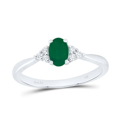 14k Gold 1/10 CTW-Natural Diamond 6X4MM-Ov-Em Natural Gemstone Oval Ring