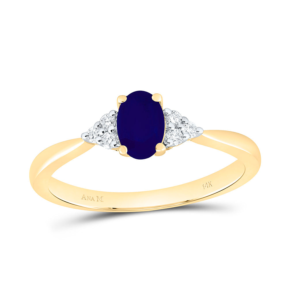 14k Gold 1/10 CTW-Natural Diamond 6X4MM-Ov-Bs Natural Gemstone Oval Ring