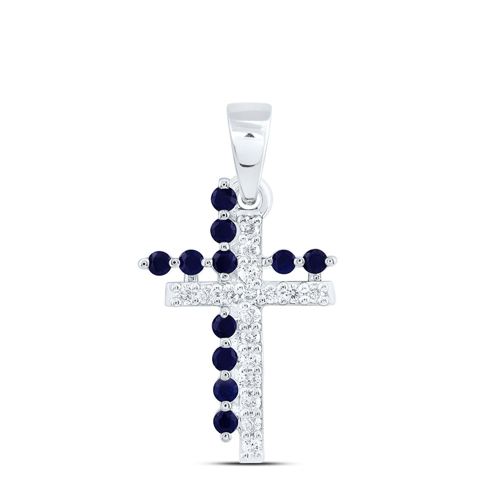 14k Gold 1/10 CTW-Natural Diamond 1/10 Ct-Rd-Bs Natural Gemstone Cross Pendant