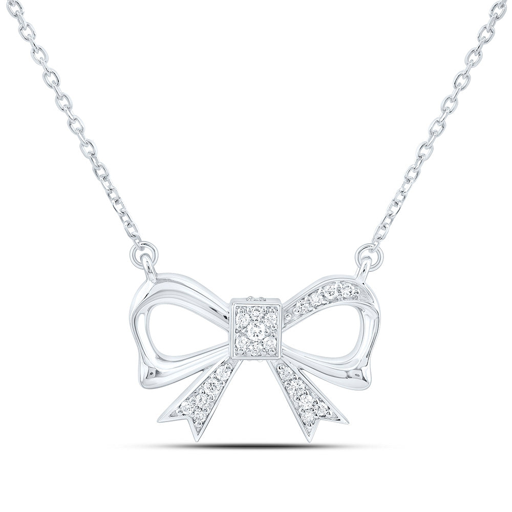 10k Gold 1/8 CTW-Natural Diamond Fashion Bow Necklace (18 Inch )