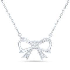10k Gold 1/8 CTW-Natural Diamond Fashion Bow Necklace (18 Inch )