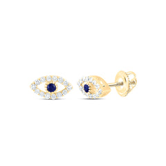 14k Gold 1/8 CTW-Natural Diamond 1.7MM Rd-Bs Natural Gemstone Evil Eye Earring