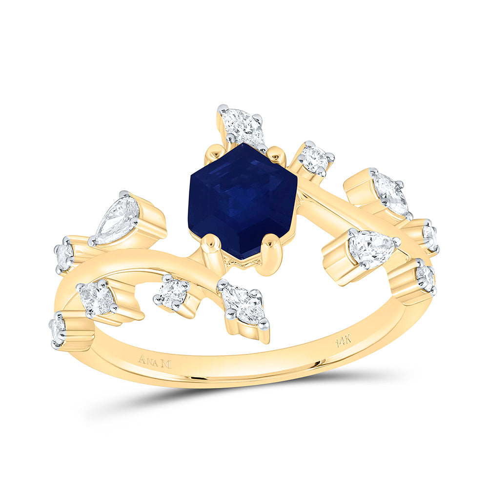14k Gold 1/3 CTW-Natural Diamond 6.5X.6MM Hexagon-Bs Natural Gemstone Ring