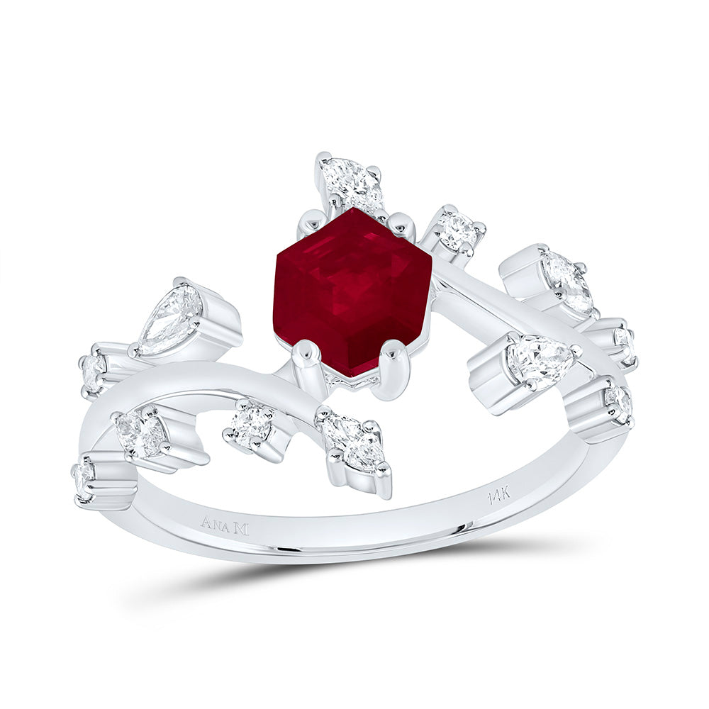 14k Gold 1/3 CTW-Natural Diamond 6.5X.6MM Hexagon-Ru Natural Gemstone Ring