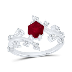 14k Gold 1/3 CTW-Natural Diamond 6.5X.6MM Hexagon-Ru Natural Gemstone Ring