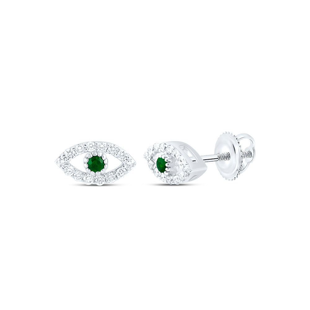 14k Gold 1/8 CTW-Natural Diamond 1.7MM Rd-Em Natural Gemstone Evil Eye Earring