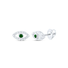 14k Gold 1/8 CTW-Natural Diamond 1.7MM Rd-Em Natural Gemstone Evil Eye Earring