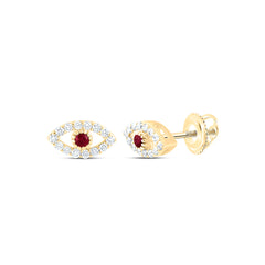 14k Gold 1/8 CTW-Natural Diamond 1.7MM Rd-Ruby Natural Gemstone Evil Eye Earring