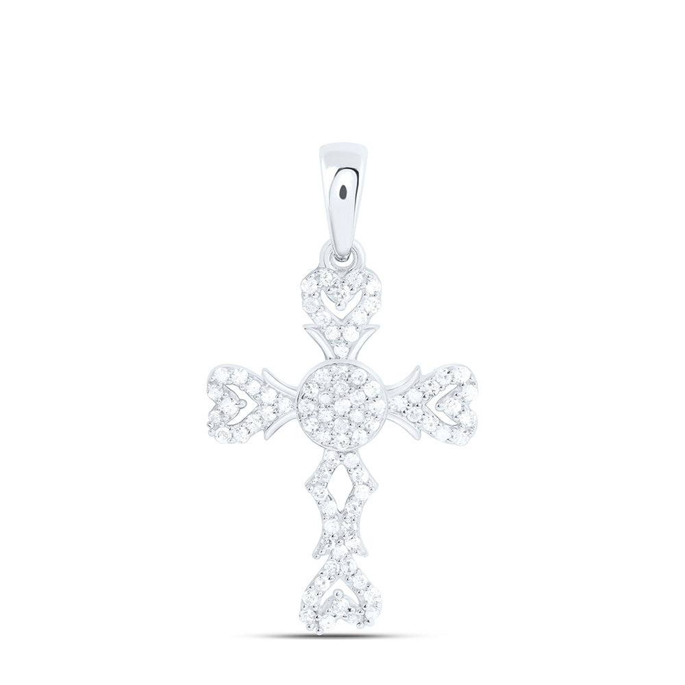 Sterling Silver 1/4 CTW-Natural Diamond Gift Heart Cross Pendant