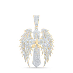10k Gold 1 3/4 CTW-Natural Diamond Cross Wings Mens Charm