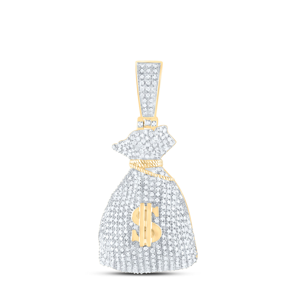 10k Gold 1 1/2 CTW-Natural Diamond Dollar Money Bag Mens Charm