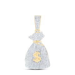 10k Gold 1 1/2 CTW-Natural Diamond Dollar Money Bag Mens Charm