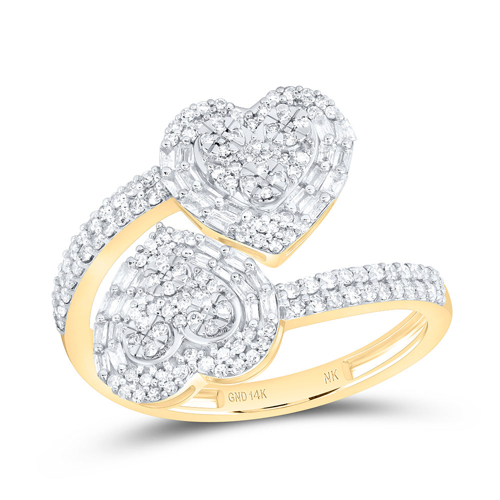 14k Gold 5/8 CTW-Natural Diamond Fashion Heart Cuff Ring