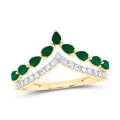 14k Gold 1/5 CTW-Natural Diamond 1/2 Ct-Ps-Em Natural Gemstone Pear Ring