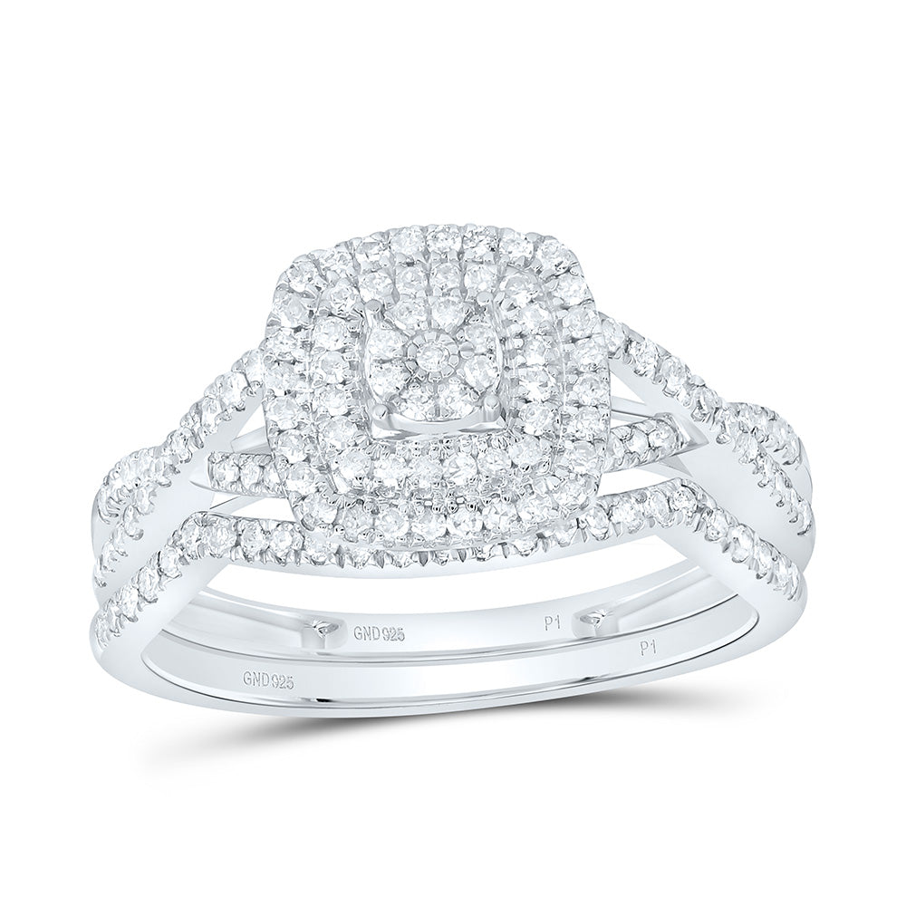 Sterling Silver 1/2 CTW-Natural Diamond Gift Cushion Bridal Set