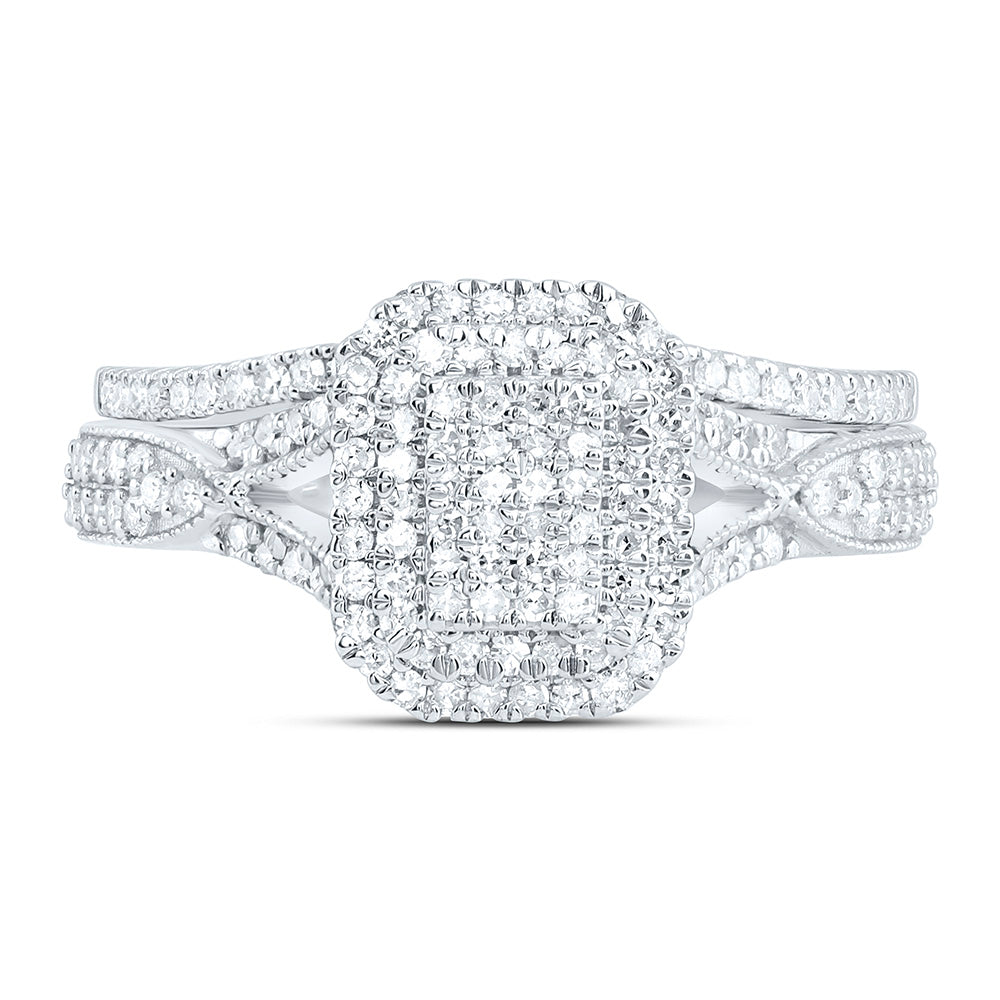 Sterling Silver 5/8 CTW-Natural Diamond Gift Emerald Bridal Set