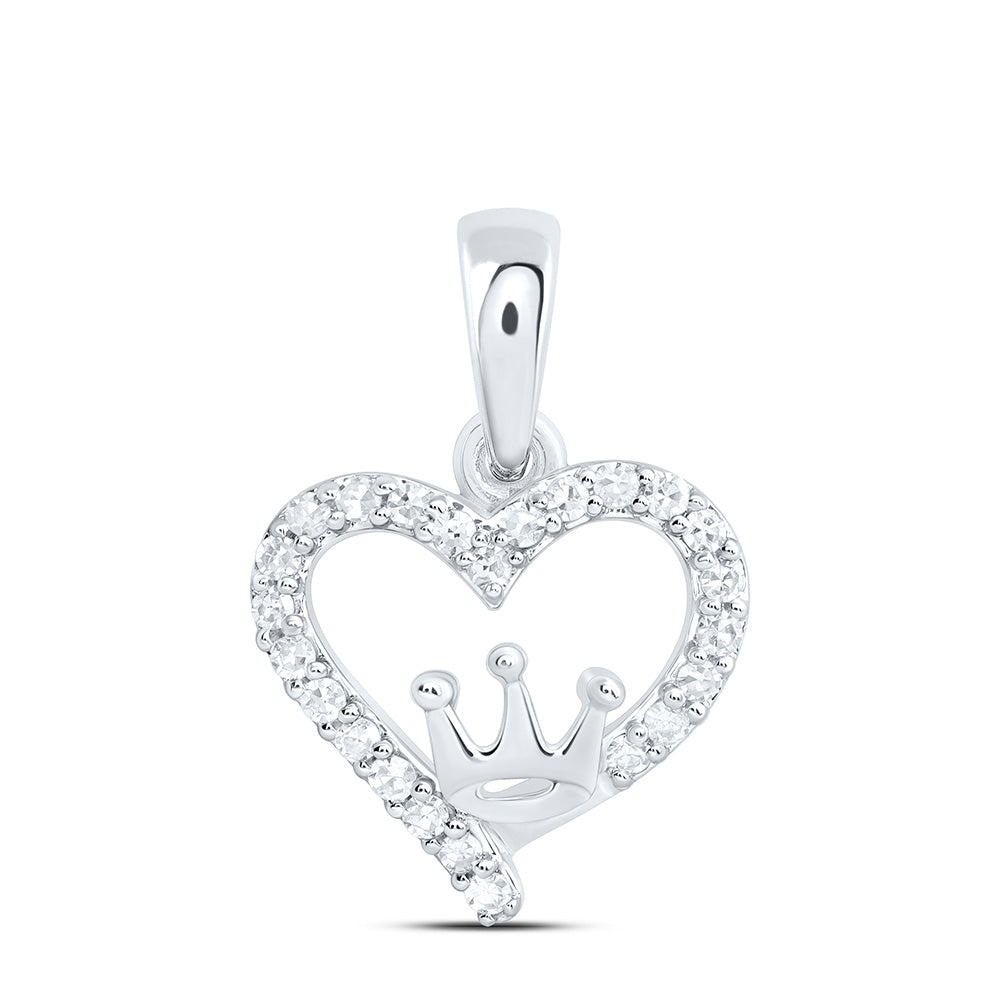 10k Gold 1/8 CTW-Natural Diamond Gift Crown Heart Pendant
