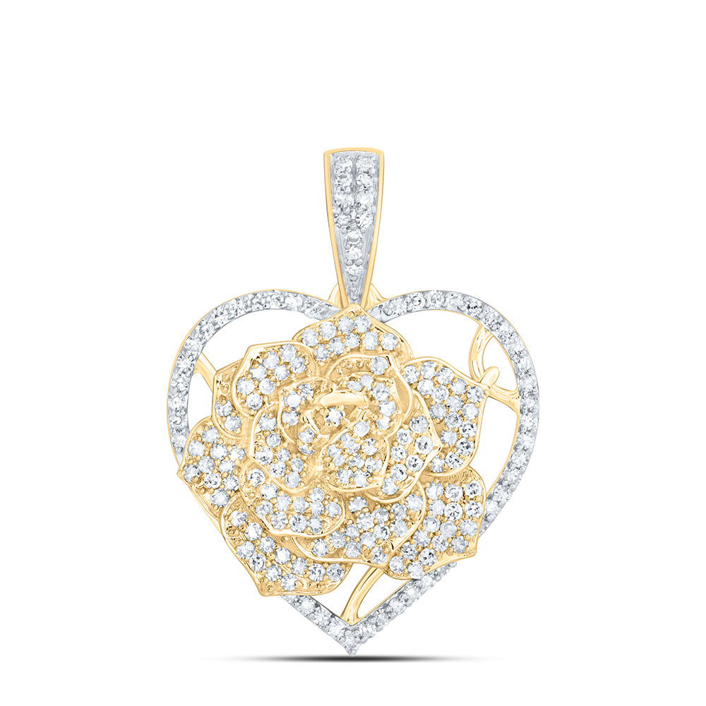 10k Gold 1/2 CTW-Natural Diamond Rose Heart Pendant