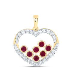 14k Gold 3/8 CTW-Natural Diamond 1/4 Ct-Rd-Ru Natural Gemstone Heart Pendant