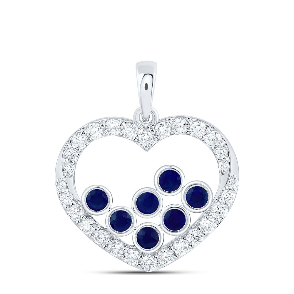 14k Gold 3/8 CTW-Natural Diamond 1/4 Ct-Rd-Bs Natural Gemstone Heart Pendant