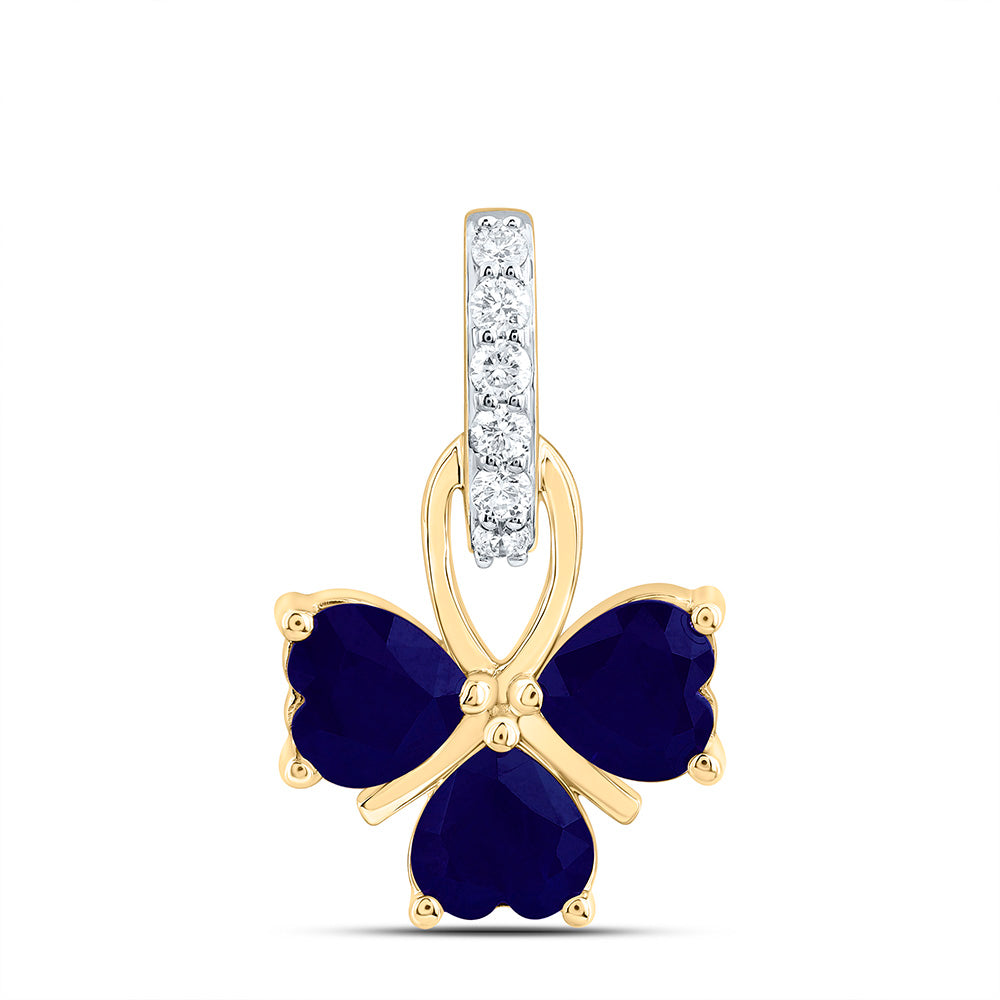 14k Gold 1/10 CTW-Natural Diamond 5MM-Ht-Bs Natural Gemstone Heart Pendant