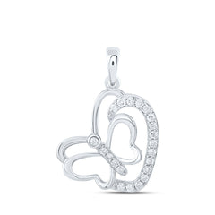 10k Gold 1/6 CTW-Natural Diamond Fashion Heart Butterfly Pendant