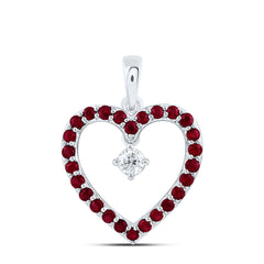 10k Gold 1/10 CTW-Natural Diamond 3/8 Ct-Rd-Ru Natural Gemstone Heart Pendant