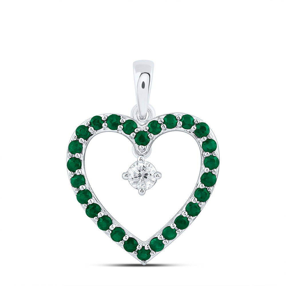 10k Gold 1/10 CTW-Natural Diamond 1/3 Ct-Rd-Em Natural Gemstone Heart Pendant