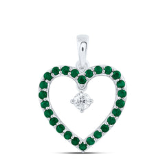 10k Gold 1/10 CTW-Natural Diamond 1/3 Ct-Rd-Em Natural Gemstone Heart Pendant
