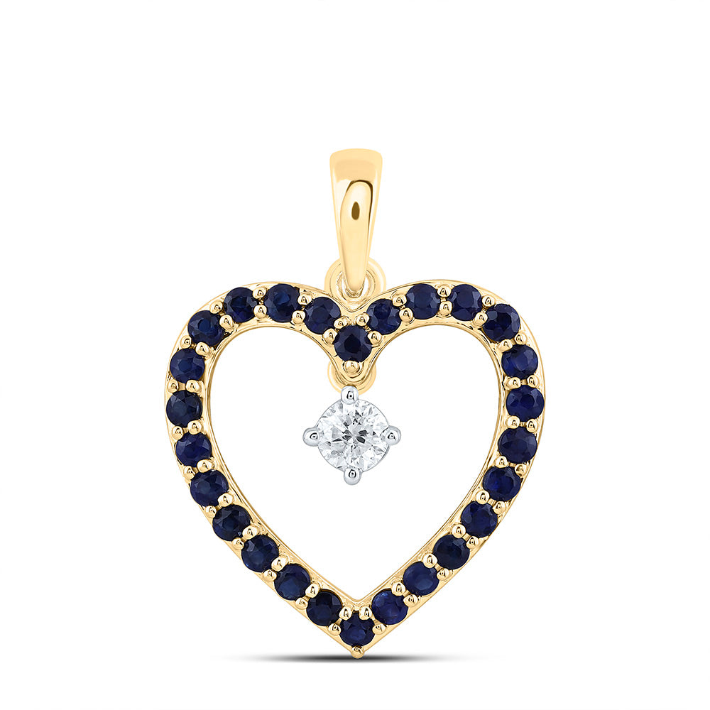 10k Gold 1/10 CTW-Natural Diamond 1/2 Ct-Rd-Bs Natural Gemstone Heart Pendant