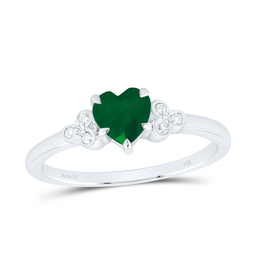 14k Gold 1/20 CTW-Natural Diamond 5.50MM-Ht-Em Natural Gemstone Heart Ring