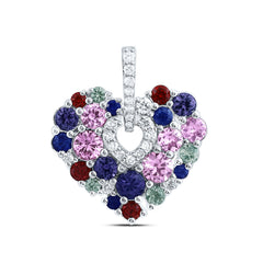 14k Gold 1/10 CTW-Natural Diamond 1 Ct-Rd-Natural Gemstone Multi Color Sapphire Heart Pendant