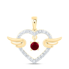 10k Gold 1/10 CTW-Natural Diamond 2.90MM Rd-Ru Natural Gemstone Heart Wings Pendant