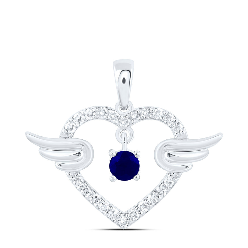 10k Gold 1/10 CTW-Natural Diamond 2.90MM Rd-Bs Natural Gemstone Heart Wings Pendant