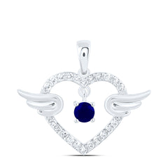 10k Gold 1/10 CTW-Natural Diamond 2.90MM Rd-Bs Natural Gemstone Heart Wings Pendant