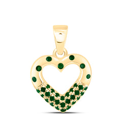 14k Gold 1/4 CTW-Rd-Em Natural Gemstone Heart Pendant
