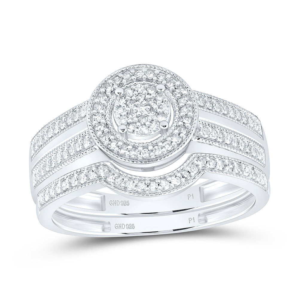 Sterling Silver 1/4 CTW-Natural Diamond Gift Round Bridal Set