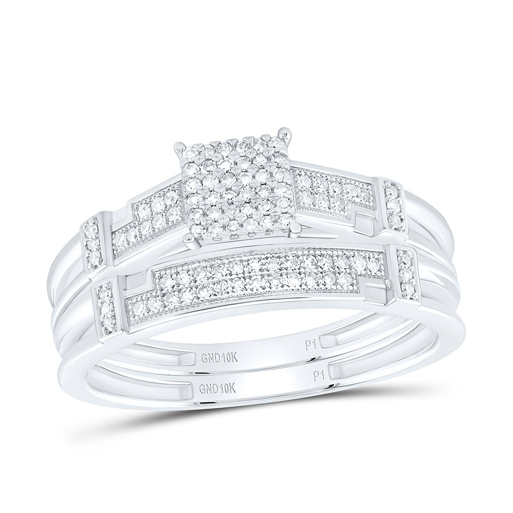 10k Gold 1/3 CTW-Natural Diamond Gift Micro-Pave Squaretrio Set