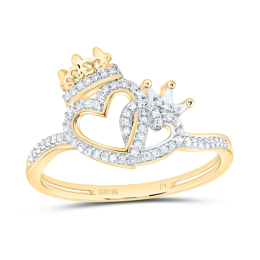 10k Gold 1/8 CTW-Natural Diamond Gift Crown Heart Ring