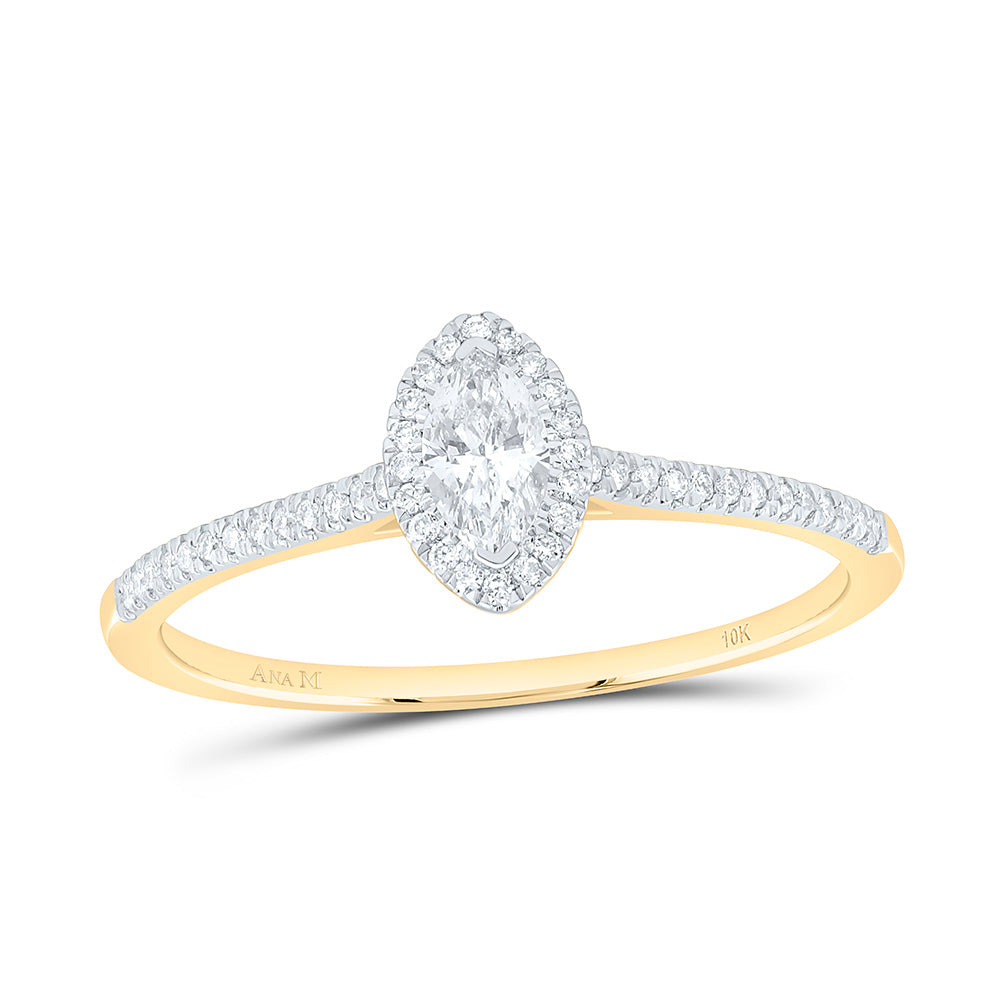 10k Gold 1/3 CTW-Natural Diamond 1/5 Ct-Mq Eng Single Halo Ring