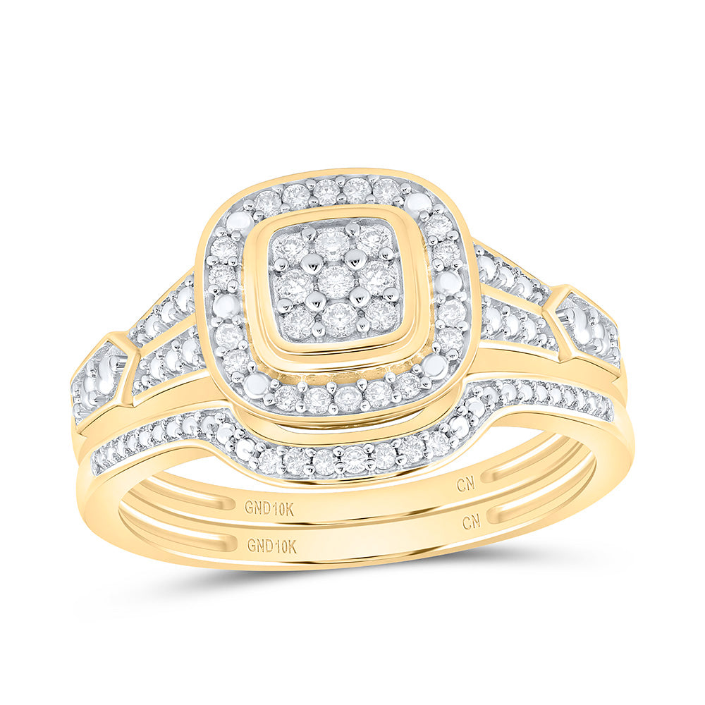 10k Gold 1/6 CTW-Natural Diamond Fashion Cushion Single Halo Bridal Set