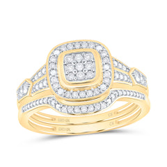 10k Gold 1/6 CTW-Natural Diamond Fashion Cushion Single Halo Bridal Set