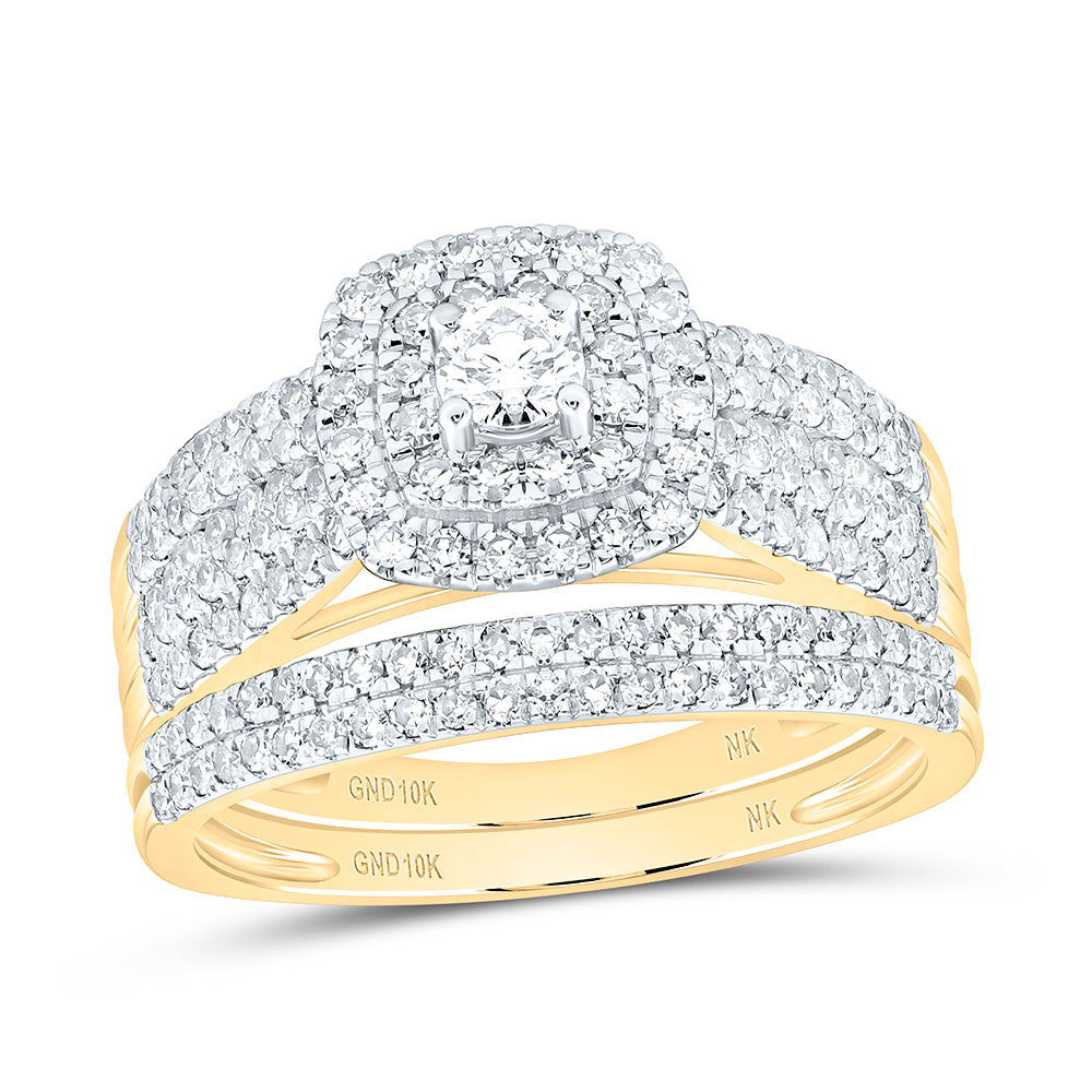 10k Gold 1 CTW-Natural Diamond Fashion Cushion Double Halo Bridal Set