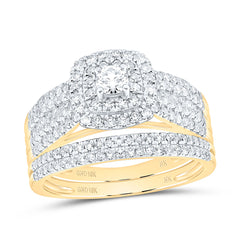 10k Gold 1 CTW-Natural Diamond Fashion Cushion Double Halo Bridal Set